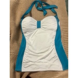 TOMMY BAHAMA ~ Lined Seafoam Green V-Neck Ruched TANKINI SWIM TOP S Orig. $148